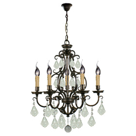 Louis 15th 5 Light Crystal Pendant Light Bronze