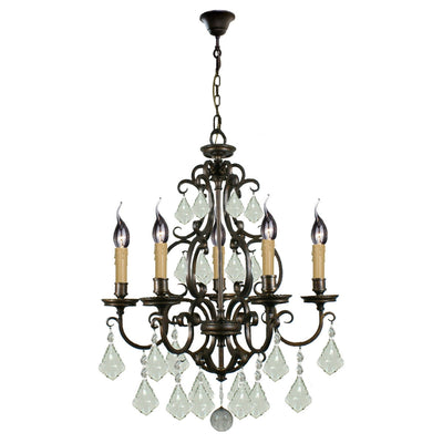 Louis 15th 5 Light Crystal Pendant Light Bronze