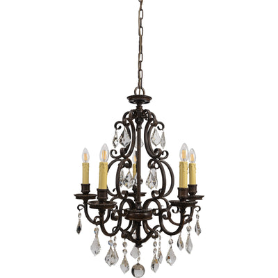 Louis 15th 5 Light Crystal Pendant Light Bronze