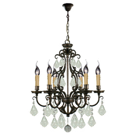 Louis 15th 6 Light Crystal Pendant Light Bronze