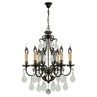 Louis 15th 6 Light Crystal Pendant Light Bronze