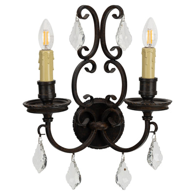 Louis 15th 2 Light Crystal Wall Light