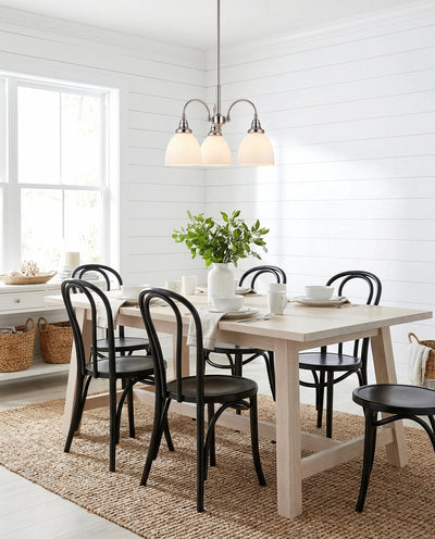 Benson 3 Light Pendant Arms Down Brushed Nickel by Lode Lighting