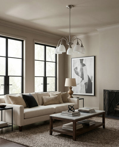 Benson 5 Light Pendant Arms Down Brushed Nickel by Lode Lighting