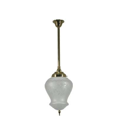 Single Rod 3/4" Brass Pendant With Cambridge Frost Etched Glass