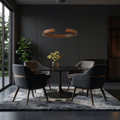 Lucid LED Pendant Light Round in Black or Wood — lifestyle