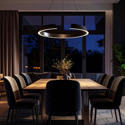 Lucid LED Pendant Light Round in Black or Wood — lifestyle