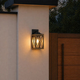 Mallory Outdoor Wall Light Small, Large in Black Sand / Wood — lifestyle