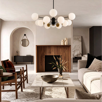 Marsten 12 Light Pendant Antique Gold & Black — lifestyle