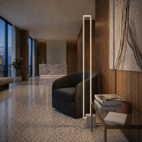 Modric LED Floor Lamp in Black/Gold or Grey — lifestyle