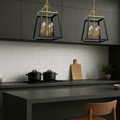 Monteal 4Lt Pendant Light in Antique Gold & Black — lifestyle