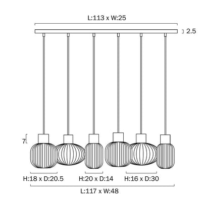 Nori Pendant Light 6 Lt in Black /Opal Matt