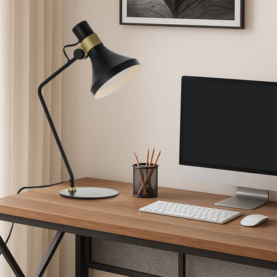 Roma Table Lamp in Black w/Matt Brass — lifestyle