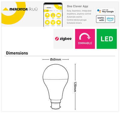 Classic Ikuü Smart Zigbee B22 4000K Globe