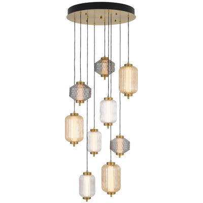 Torso LED Pendant Lamp 9Lt 50w in Black or Brass