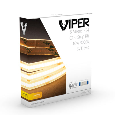 Viper 10w per metre 5m COB LED Strip Kit - IP54 complete with Dimmable LED driver