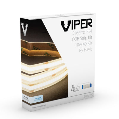 Viper 10w per metre 5m COB LED Strip Kit - IP54 complete with Dimmable LED driver