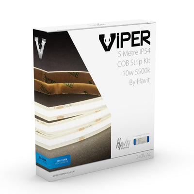 Viper 10w per metre 5m COB LED Strip Kit - IP54 complete with Dimmable LED driver