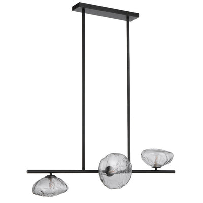 Zecca 3Lt Pendant Light Horizontal in Black & Smoked Gl
