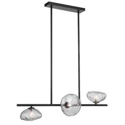 Zecca 3Lt Pendant Light Horizontal in Black & Smoked Gl