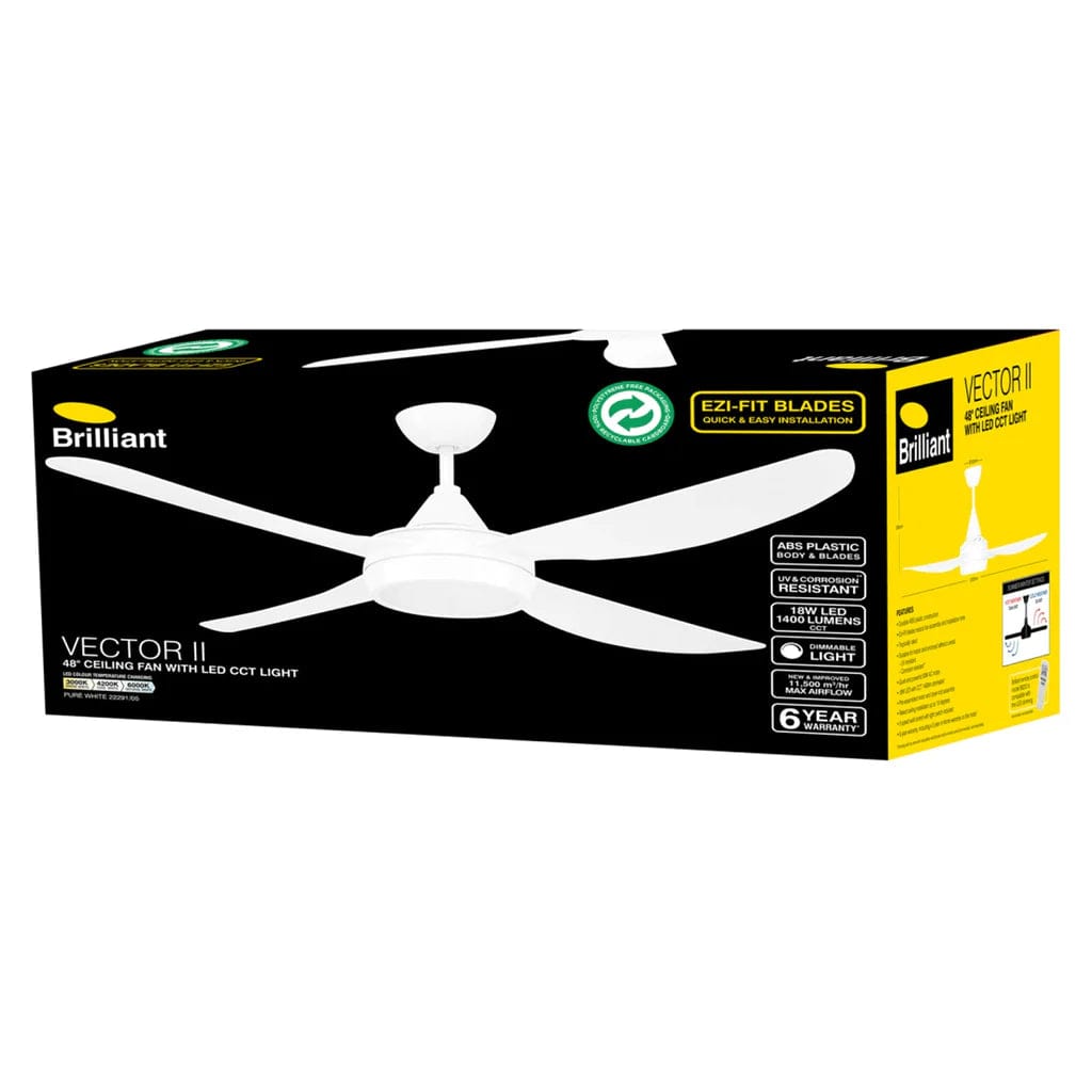 Brilliant Lighting Ceiling Fans 48" Vector II AC Ceiling Fan White, Black with Light 22291 Brilliant Lighting Lights-For-You