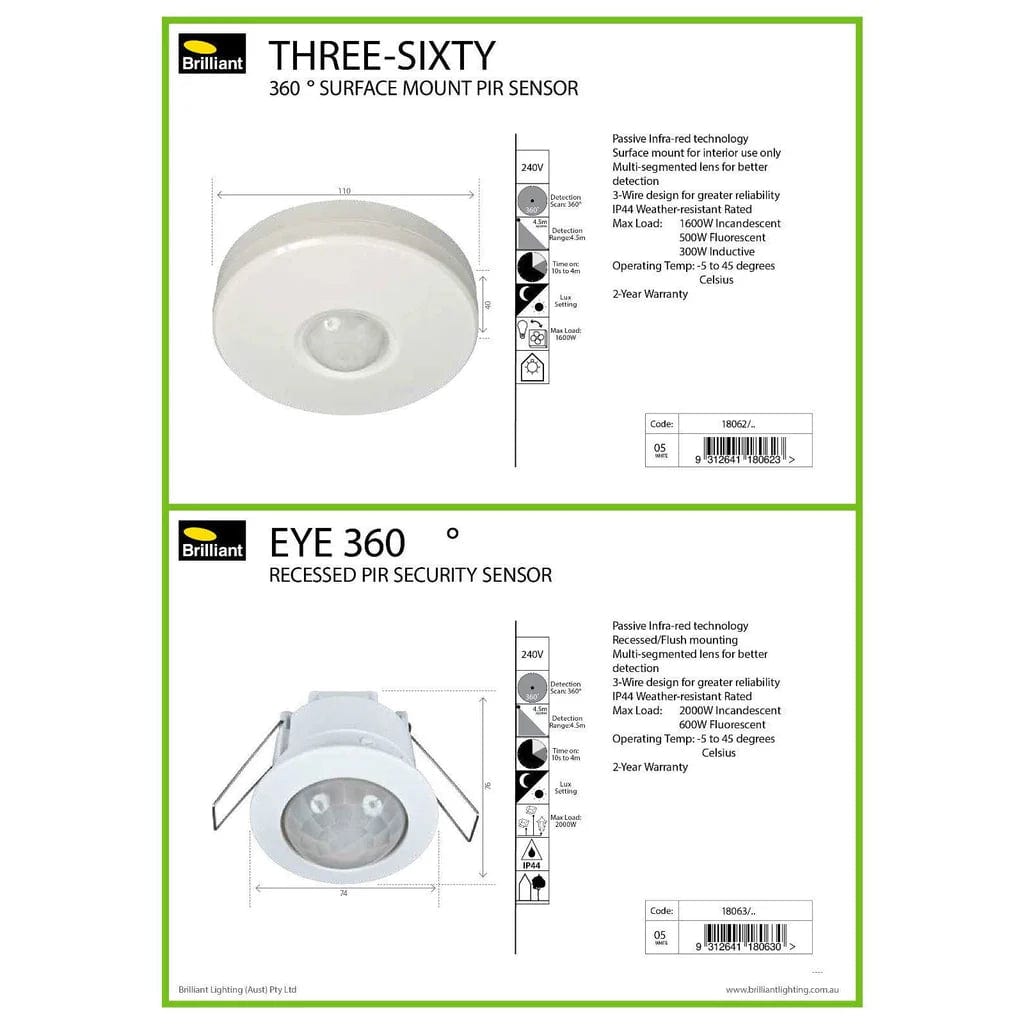 Brilliant Lighting Lighting Eye 360 Degree Recessed PIR Security Sensor in White Lights-For-You 18063/05