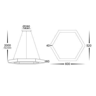 Hexagon LED Pendant Light CCT 13w 600mm Black Havit Commercial - HCP-672130