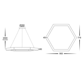 Hexagon LED Pendant Light CCT 17w 900mm Black Havit Commercial - HCP-672170