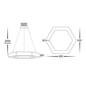 Hexagon LED Pendant Light CCT 25w 600mm Black Havit Commercial - HCP-672250