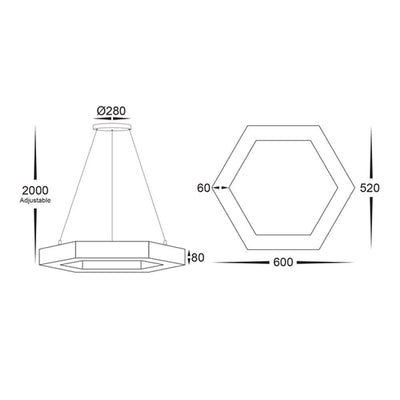 Hexagon LED Pendant Light CCT 25w 600mm Black Havit Commercial - HCP-672250