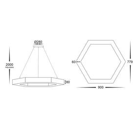Hexagon LED Pendant Light CCT 30w 900mm Black Havit Commercial - HCP-672300