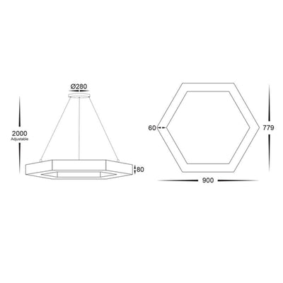 Hexagon LED Pendant Light CCT 30w 900mm Black Havit Commercial - HCP-672300