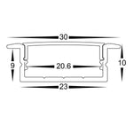 30mm x 10mm Shallow Recessed Square Aluminium Profile in Silver Havit Commercial - HCP-4312810