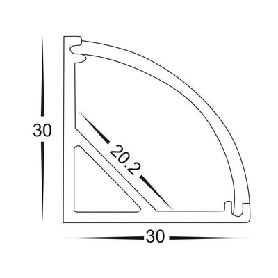 Corner Aluminium Profile Large 30x30mm in Silver Havit Commercial - HCP-4213030
