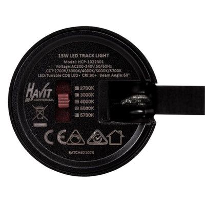 Three Circuit Track Head 15w 5 Colour Dimmable Black/White Havit Commercial - HCP-10X2202