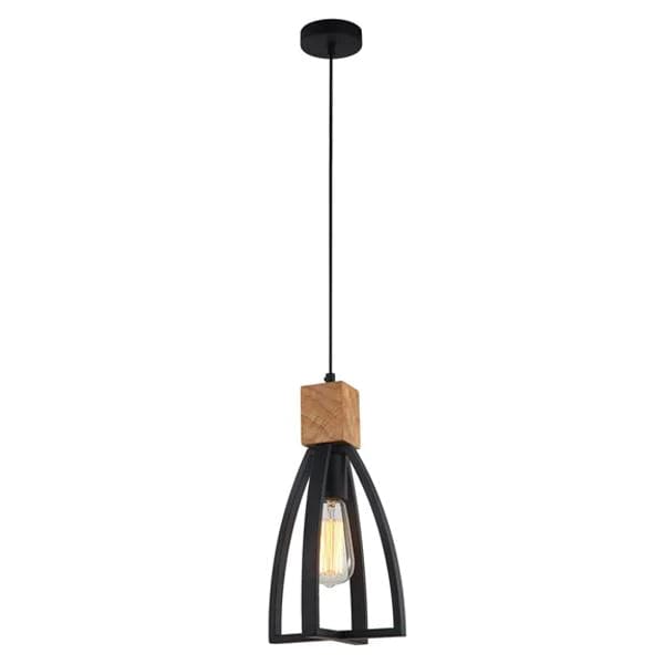 CLA Lighting Pendant Light Black Faro Iron & Wood Convex Cone Pendant Light in Black or White Lights-For-You FARO1