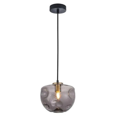 Fossette Indoor Glass Pendant Light Dimpled Smoke Flat Top Dome w/ Antique Brassed Smoke Flat Top Dome w/ Antique Brass