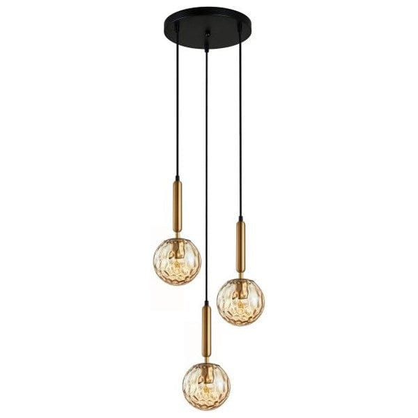 CLA Lighting Pendant Light Bronze/Amber Glass / Round Trattino Round, Bar Pendant Light 3Lt Lights-For-You TRATTINO1X3R