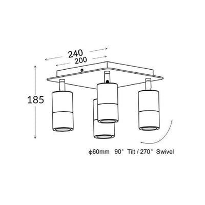 CLA Lighting Spot Lights Poseidon 4 Light Ceiling Spotlight Square Plate Lights-For-You