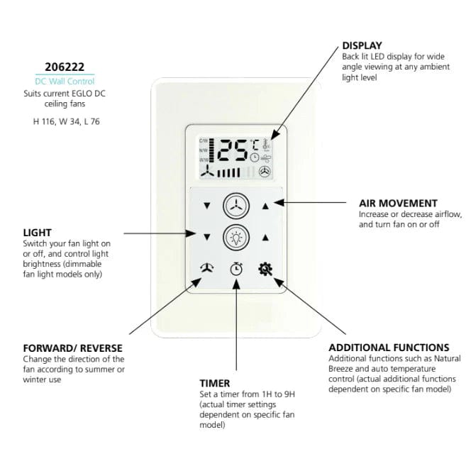 Eglo Lighting Ceiling Fans Acc. - DC Wall Control To Suit EGLO DC Ceiling Fans Lights-For-You 206222