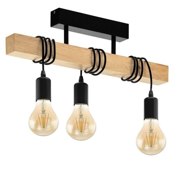 Eglo Lighting Indoor Ceiling Lights Townshend Close To Ceiling Light 3Lt in Black & Timber Lights-For-You 32915 9002759329150