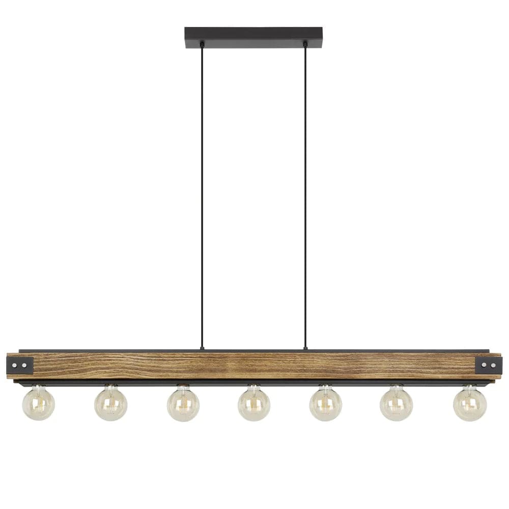 Eglo Lighting Indoor Pendants Brown/Black Layham 7Lt Pendant Light in Black & Rustic Wood 205157