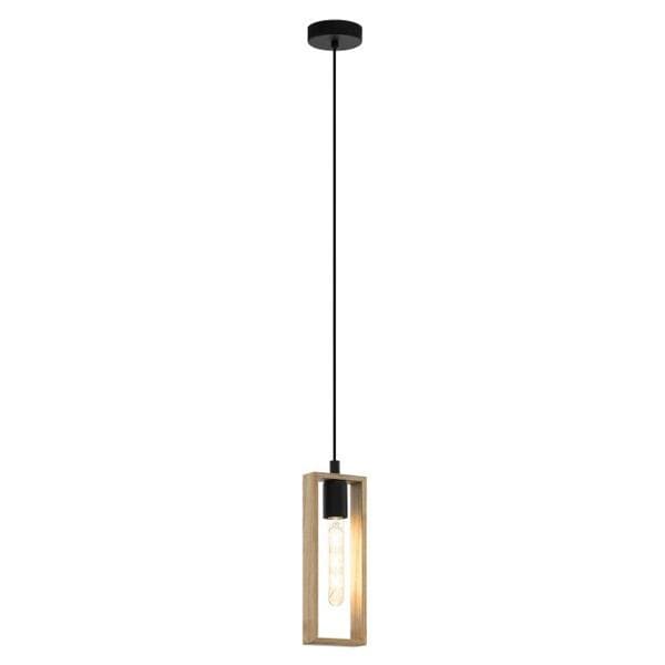 Eglo Lighting Indoor Pendants Black Littleton Scandi Wooden Pendant Light 1Lt Lights-For-You 49473N