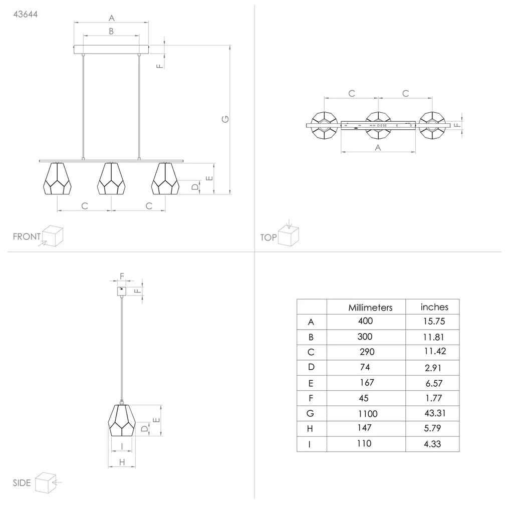 Eglo Lighting Indoor Pendants Mardyke Pendant Light 3Lt in Black & Clear Lights-For-You 43644