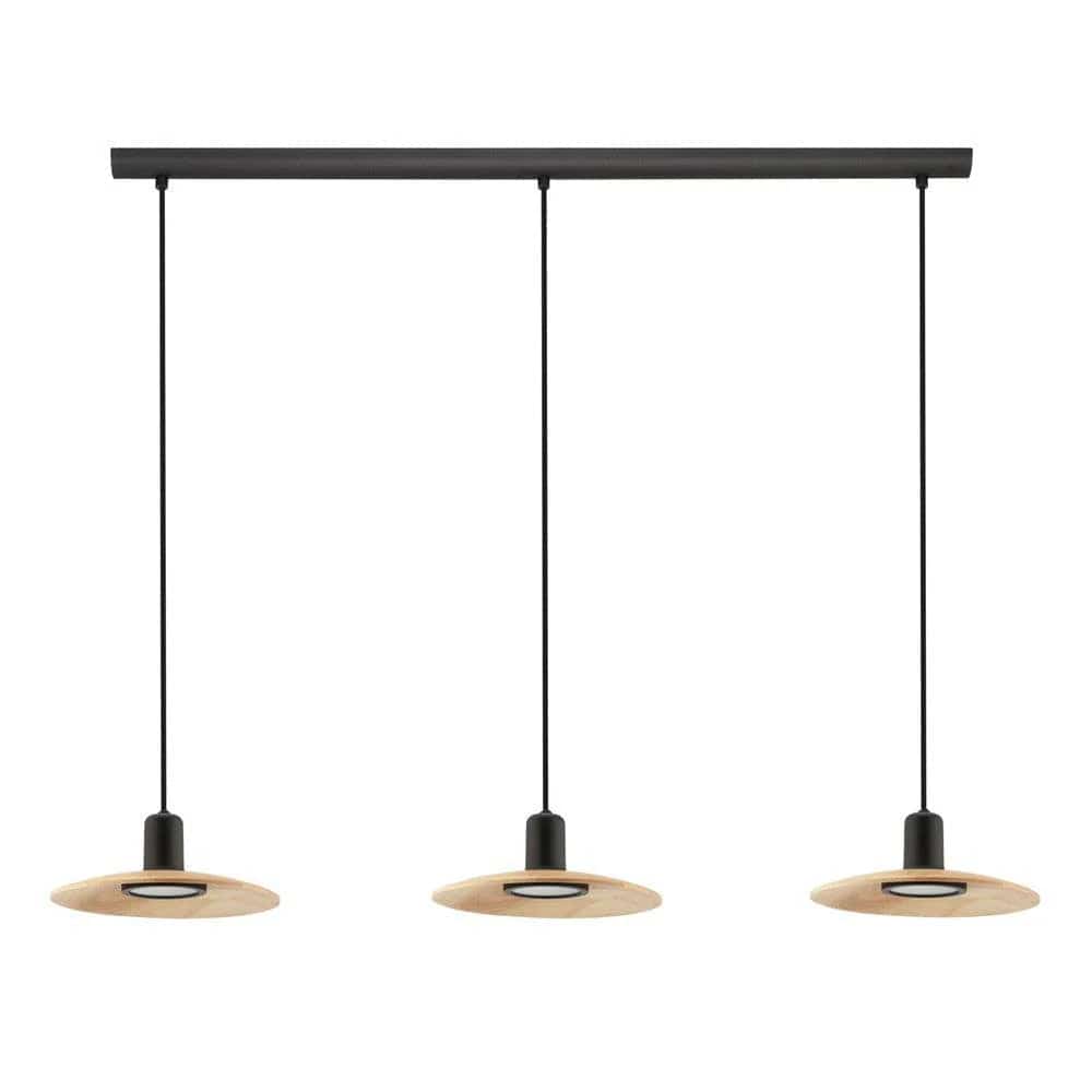 Eglo Lighting Indoor Pendants Mayazes 3Lt LED Pendant Light in Black/Natural Wood Lights-For-You 39912N