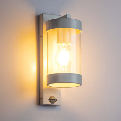 Modern Outdoor Sensor Wall Light in Black, White — White
