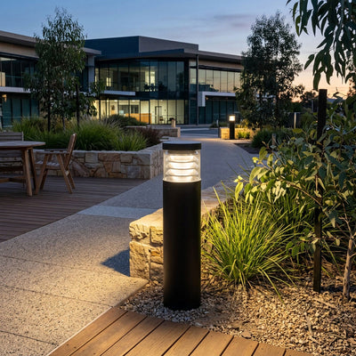 600mm Louvred LED Bollard Light 18w Large in Black Havit Commercial - HCP-262540