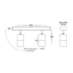 Havit Lighting Bar Lights Tivah Black 2 Light TRI Colour LED Lights-For-You HV4001T-2-BLK 9350418016911