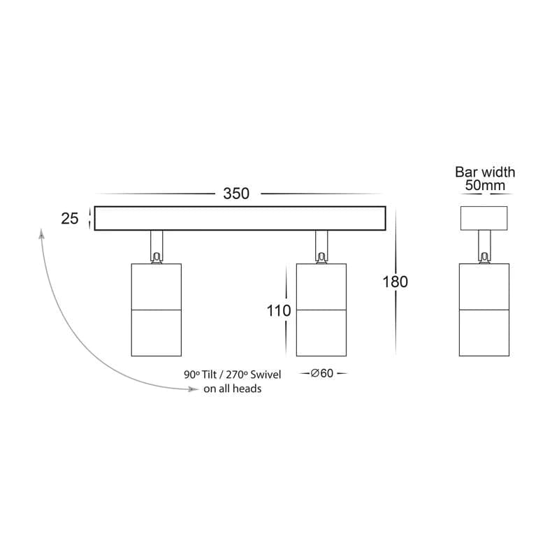 Havit Lighting Bar Lights Tivah Titanium Aluminium 2 Light Lights-For-You HV4001T-2-TTM 9350418016928