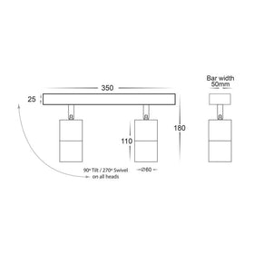 Havit Lighting Bar Lights Tivah White 2 Light TRI Colour LED Lights-For-You HV4001T-2-WHT 9350418016935